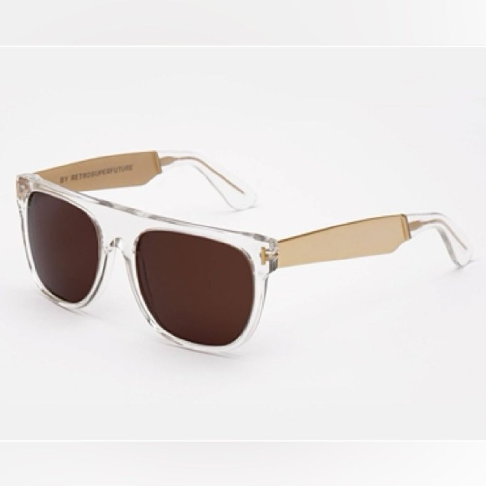 RetroSuperFuture Flat Top Francis Transparent and Gold Sunglasses